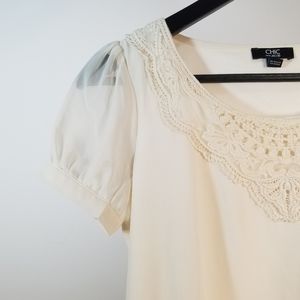 JACOB Classic Timeless Chic EUC Dressy Lace Top Off-white Short Sleeve Bridal